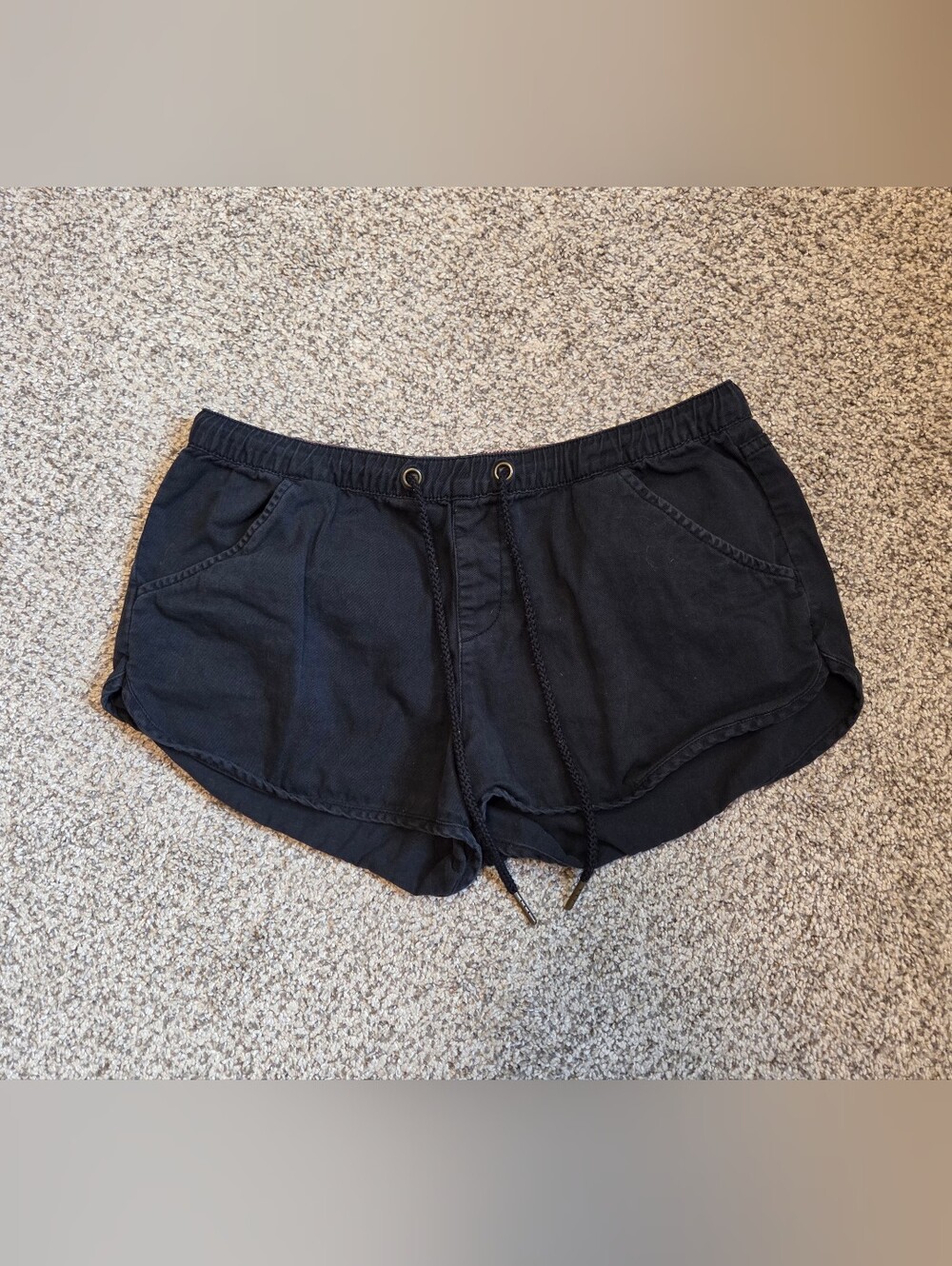 Roxy Black Overdyed Cotton Twill Beach Shorts Elastic Waist Drawstring Size M